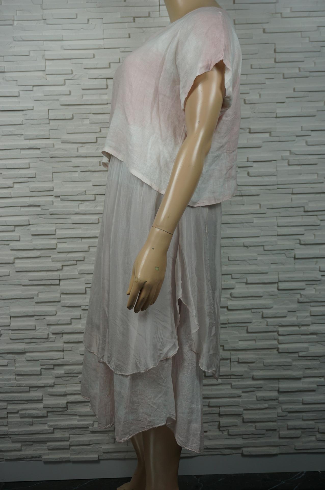 Robe longue lin/soie faux 2 pièces à volants.