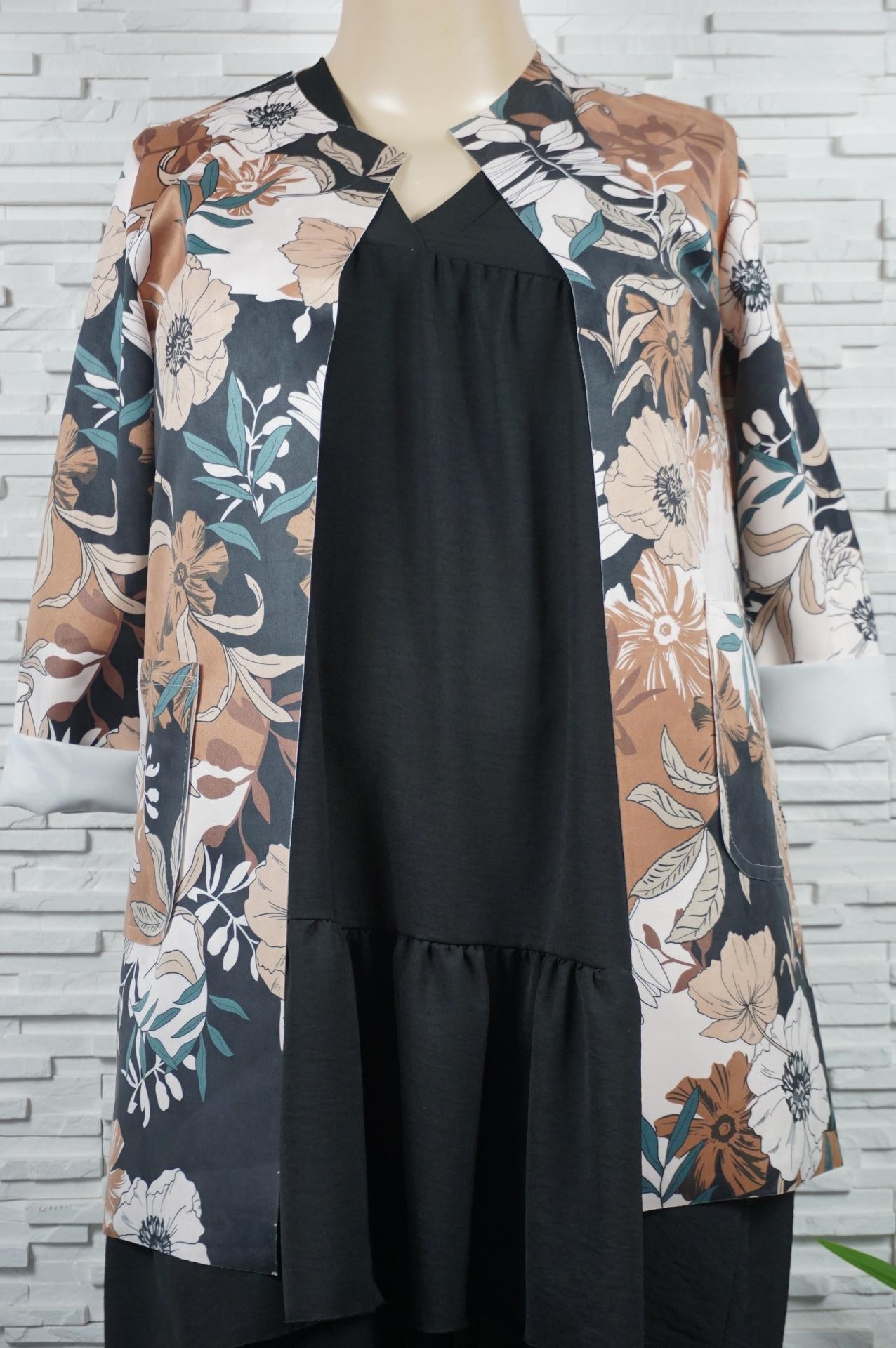 Veste 3/4 en suédine imrimé fleur